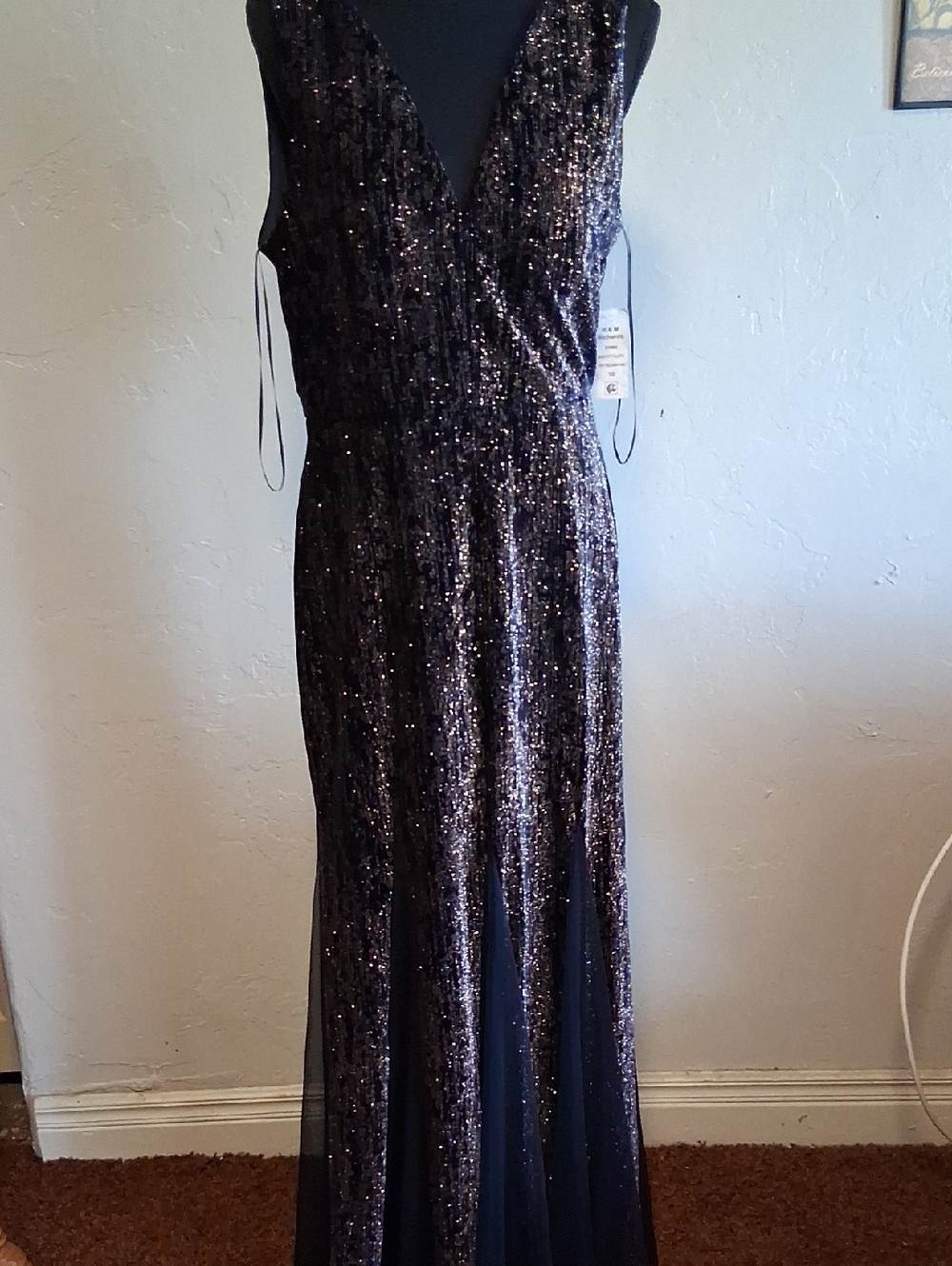 Night Way Collections Black Sequin V-Neck Evening Gown
